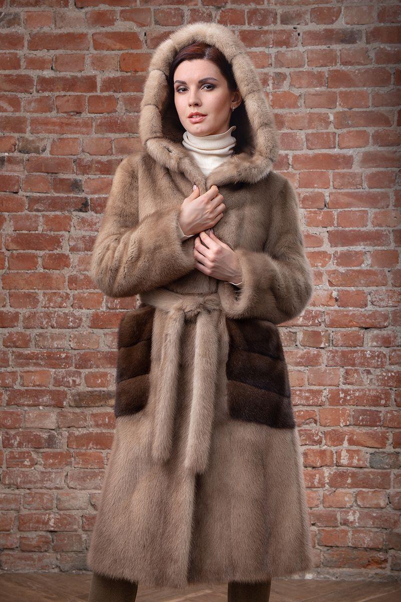 Норковая шуба с капюшоном фото