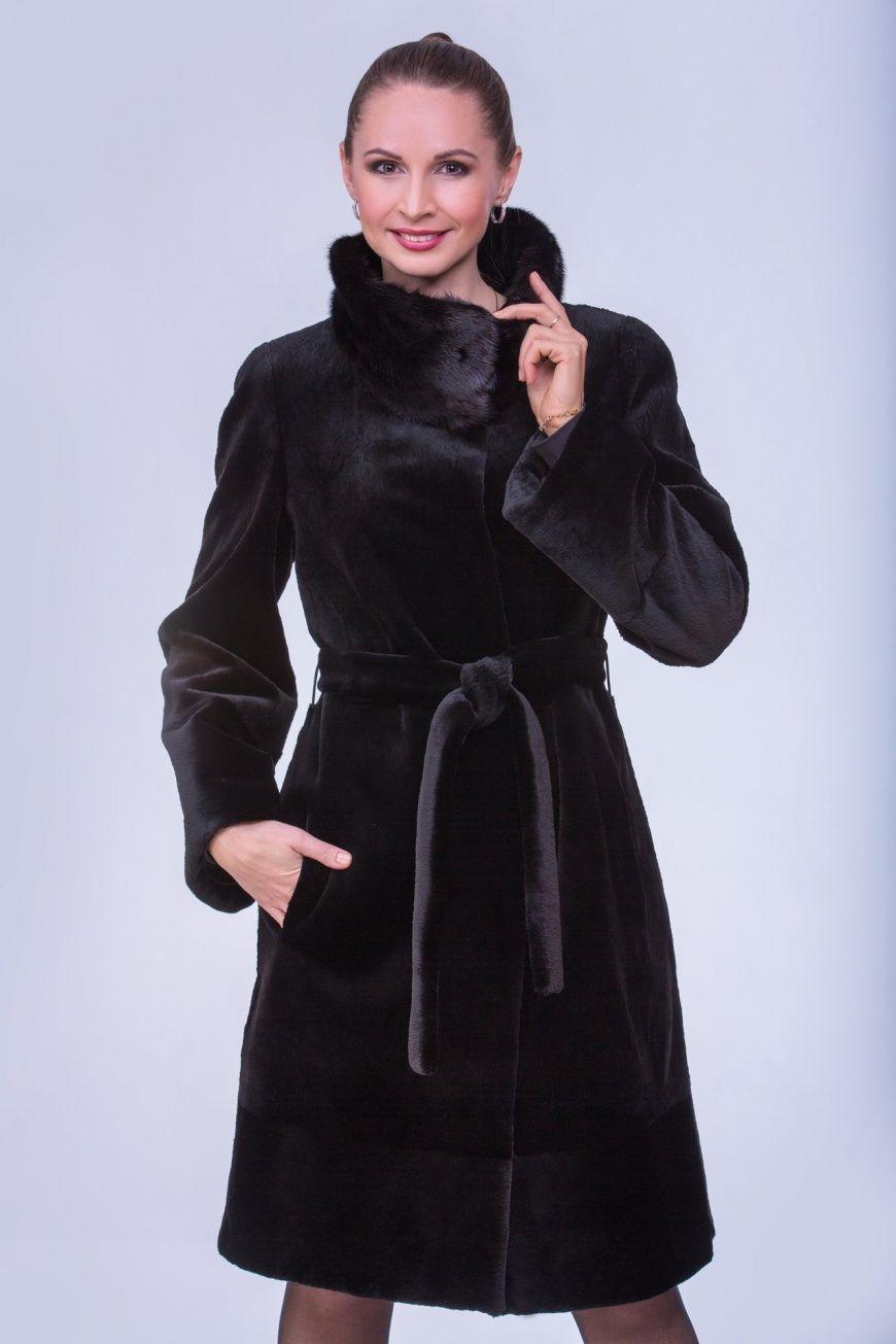 Бобровая шуба с воротником из норки фото