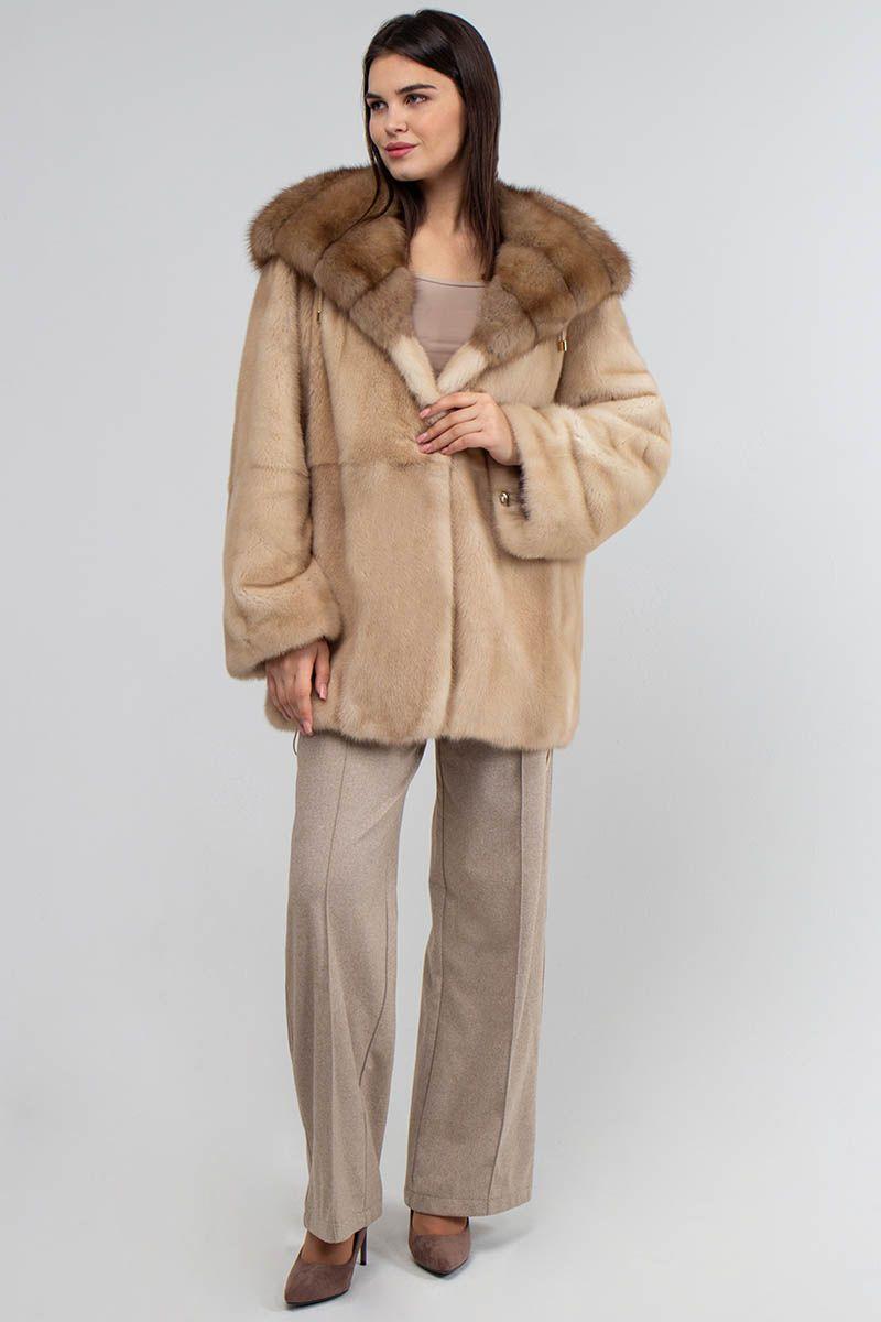 Норковая шуба с капюшоном из куницы фото