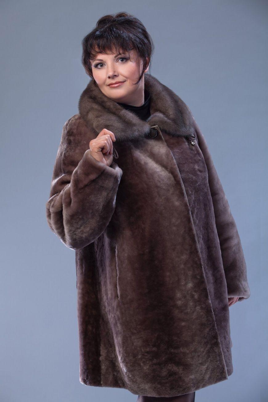 Пальто из овчины с воротником из норки фото
