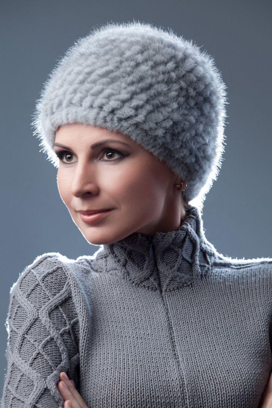 Головной убор вязаный из норки фото