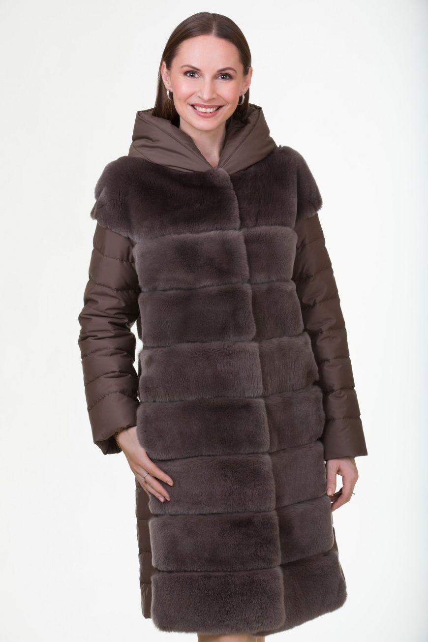 Куртка из кролика с отделкой из ткани фото