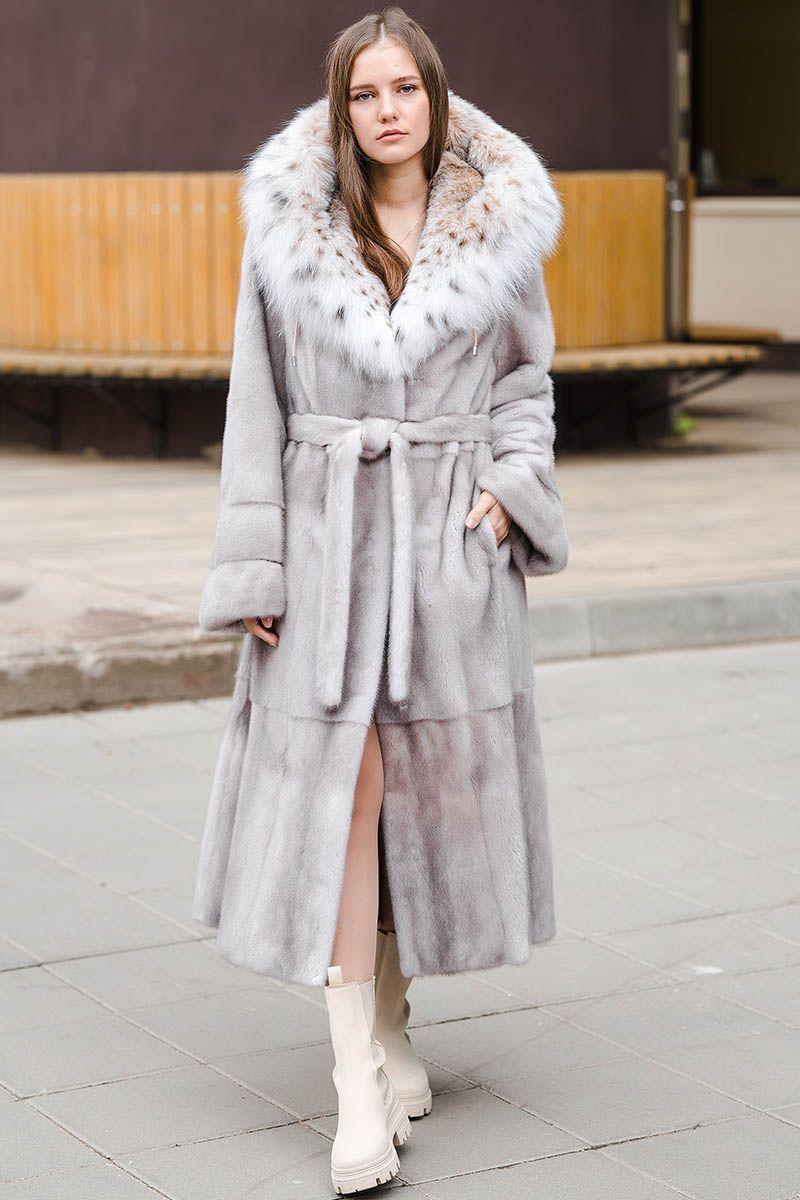 Норковая шуба с капюшоном из рыси фото