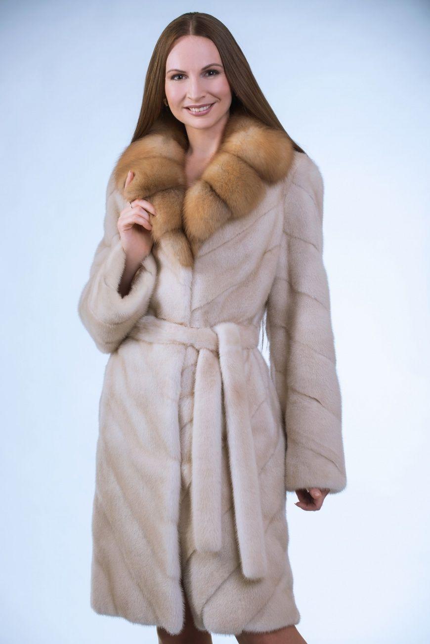 Шуба из норки с воротником фото