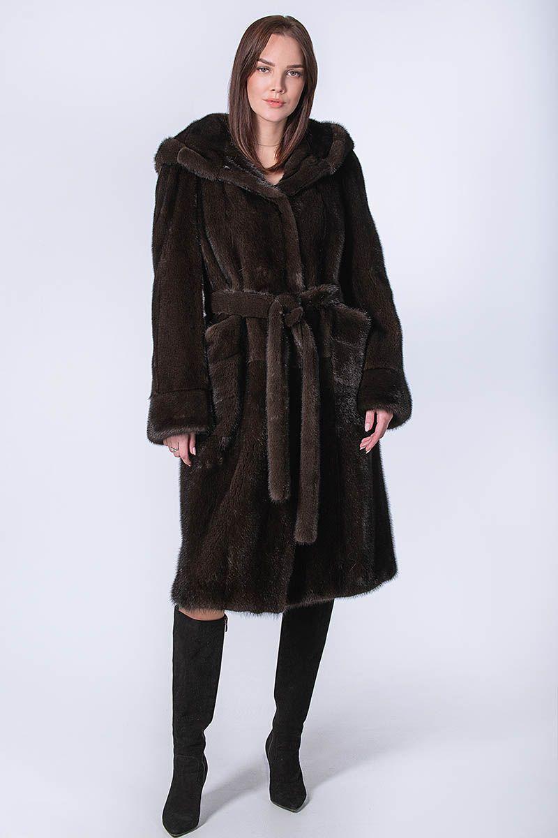 Норковая шуба с капюшоном фото