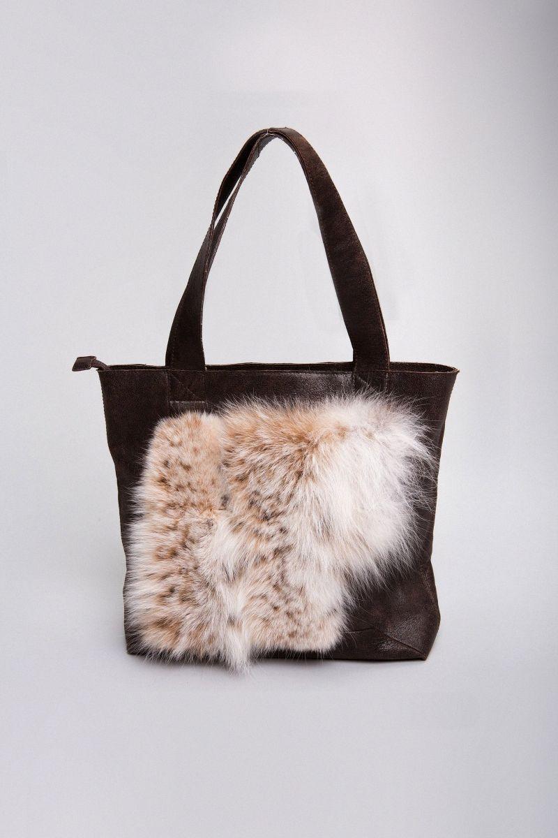 Сумка из натуральной кожи с отделкой из рыси фото