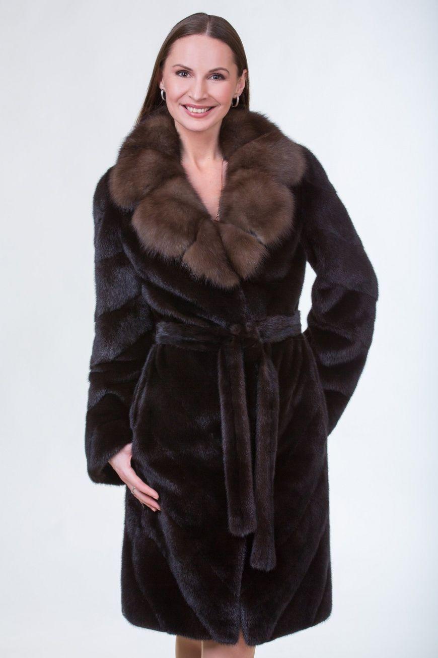 Норковая шуба с воротником из соболя фото