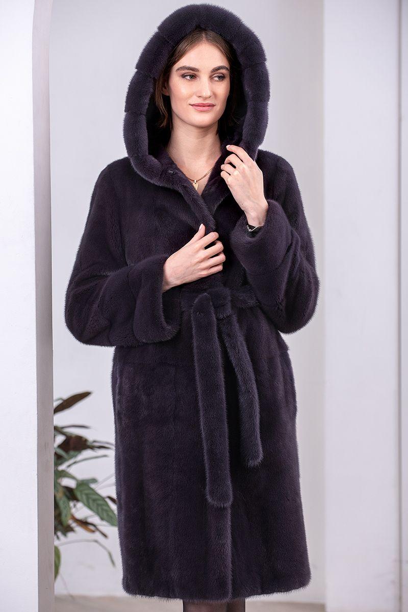 Норковая шуба с капюшоном фото