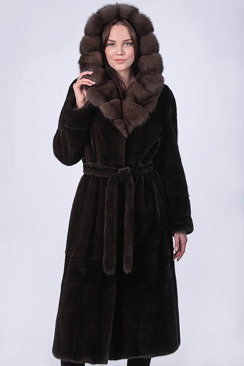 Норковая шуба с капюшоном из соболя фото