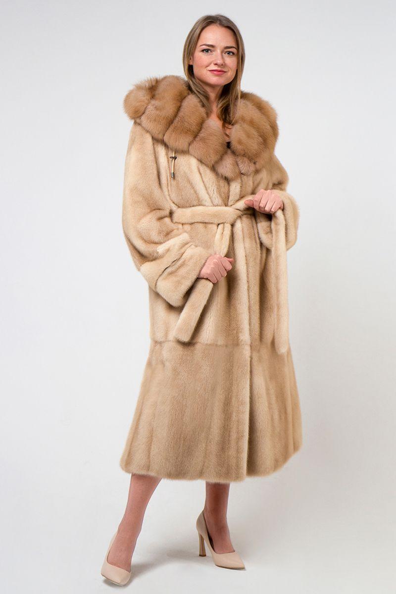 Норковая шуба с капюшоном из куницы фото