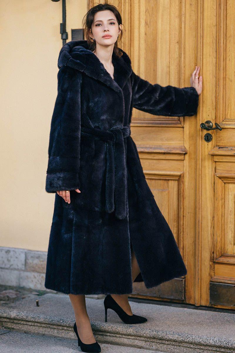 Норковая шуба с капюшоном фото