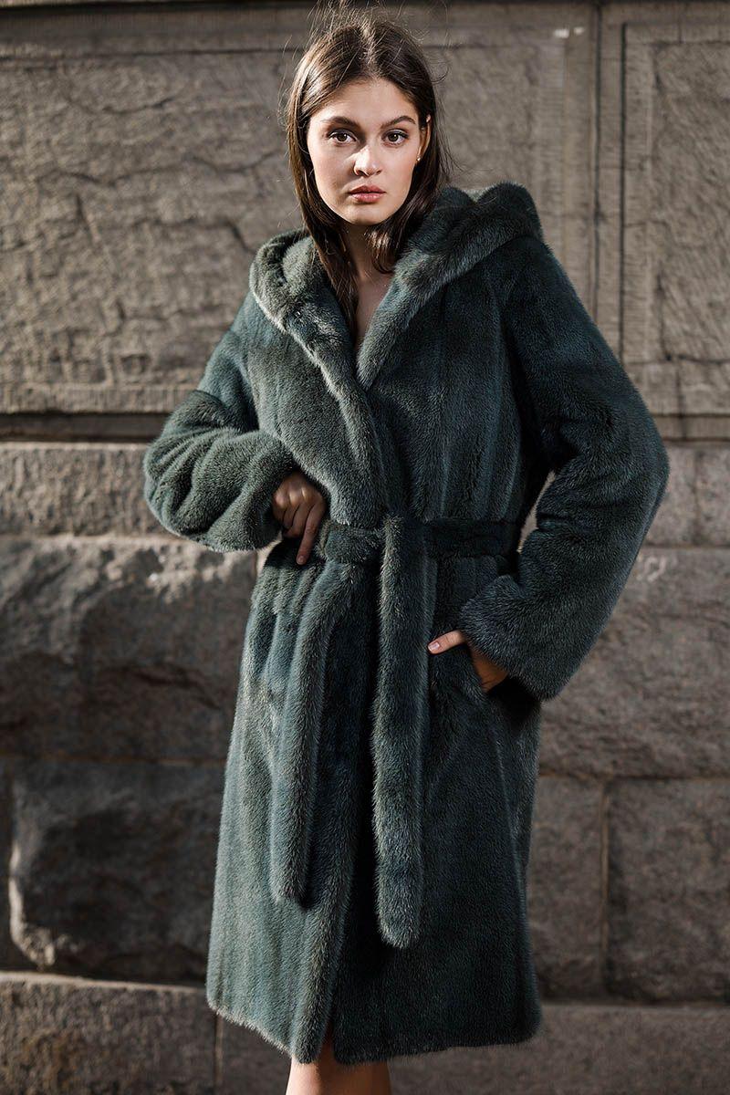 Норковая шуба с капюшоном фото