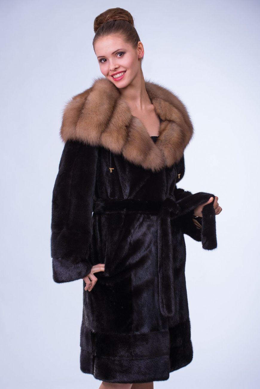 Норковая шуба с капюшоном из куницы фото