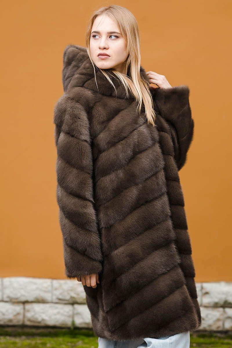 Норковая шуба с капюшоном фото