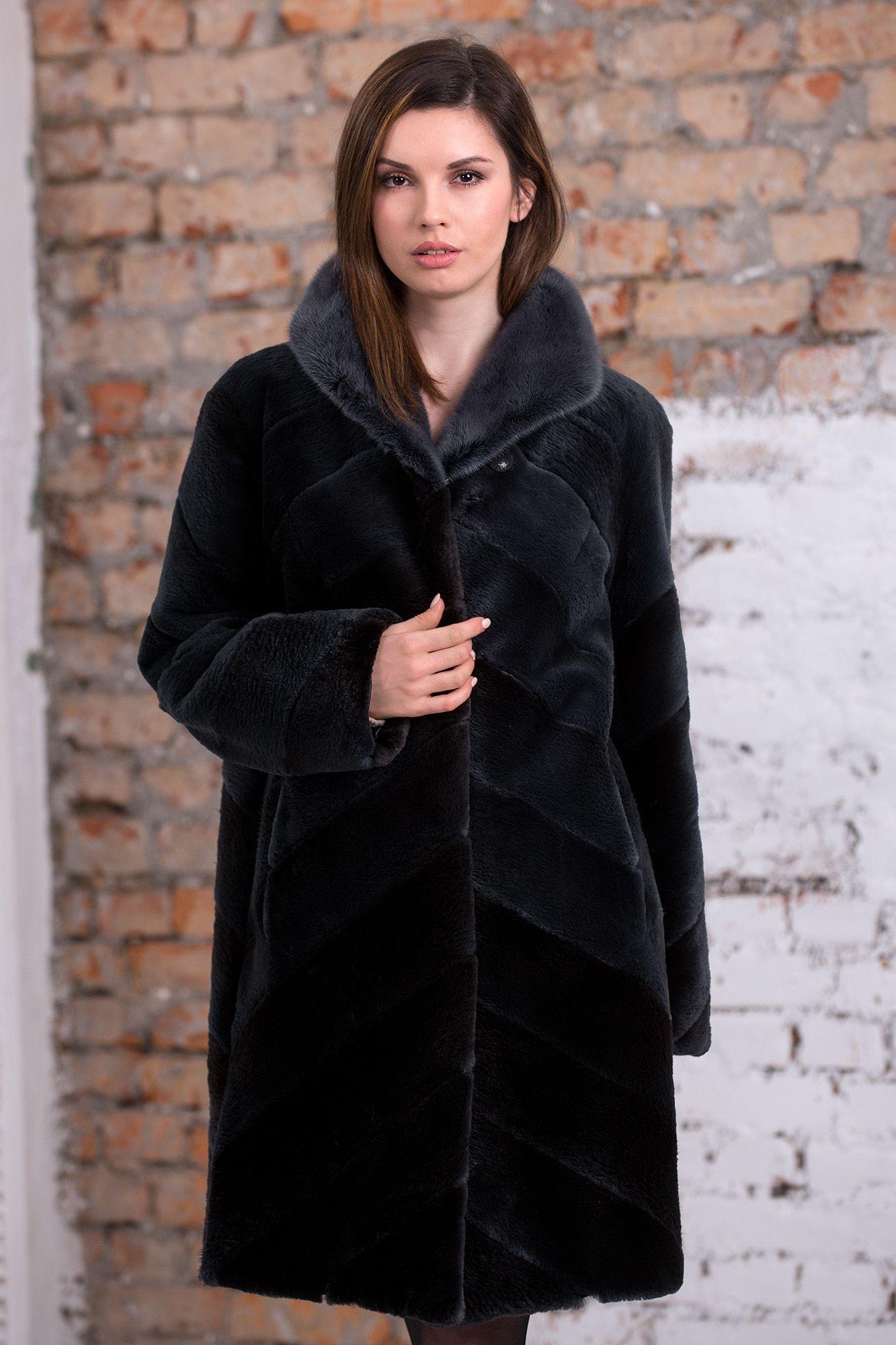 Пальто женское из бобра  с норкой фото