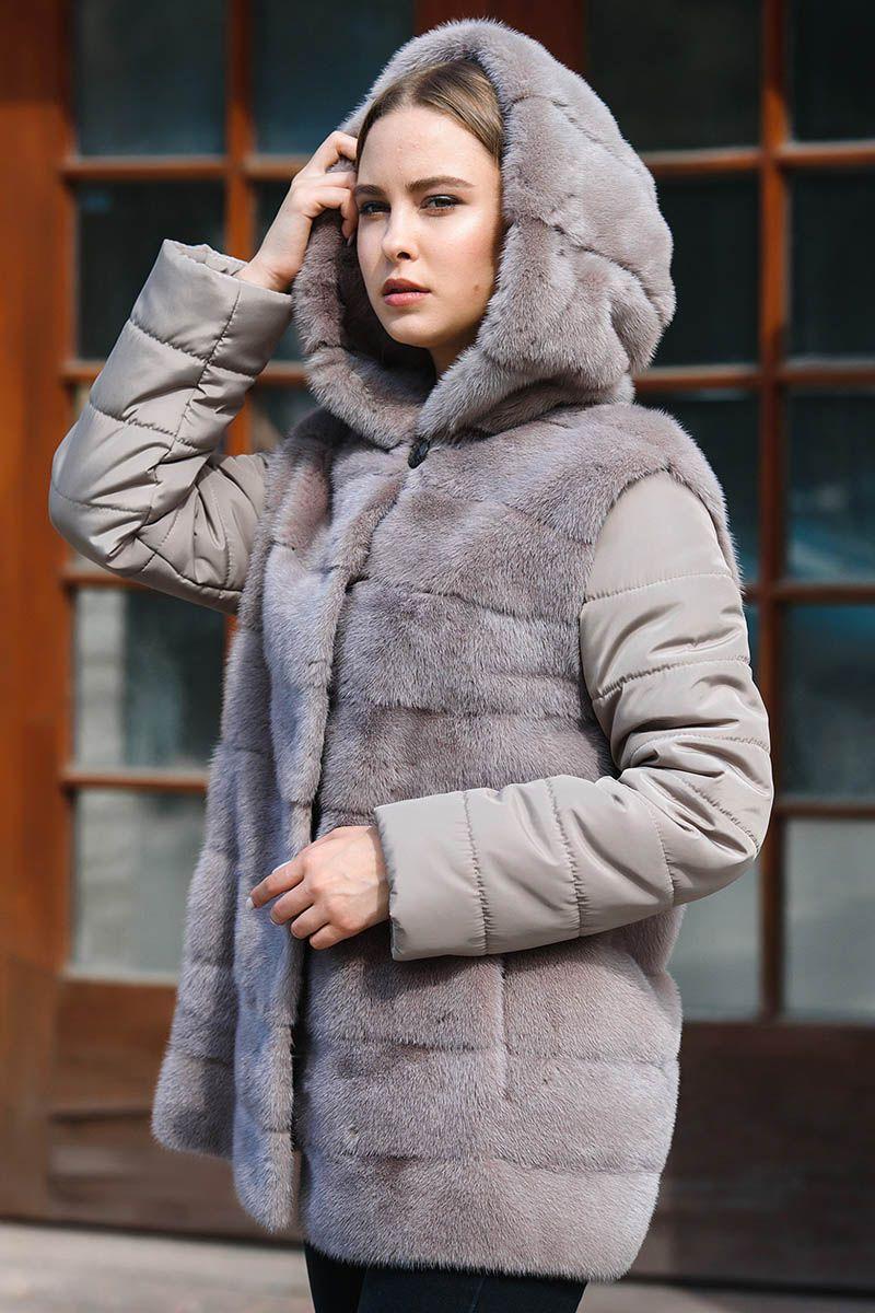 Куртка из меха норки с капюшоном фото