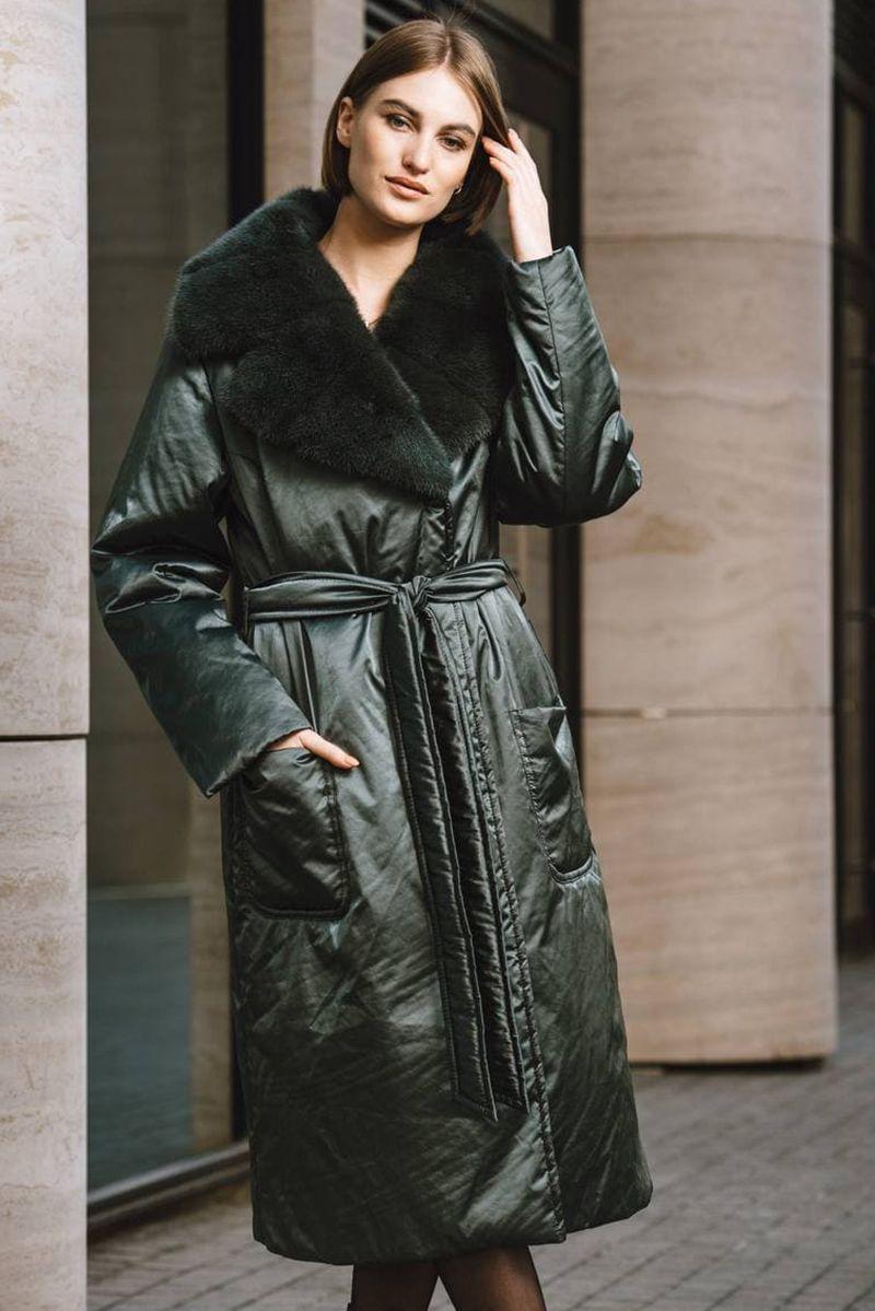 Пальто из плащевой ткани с норкой фото