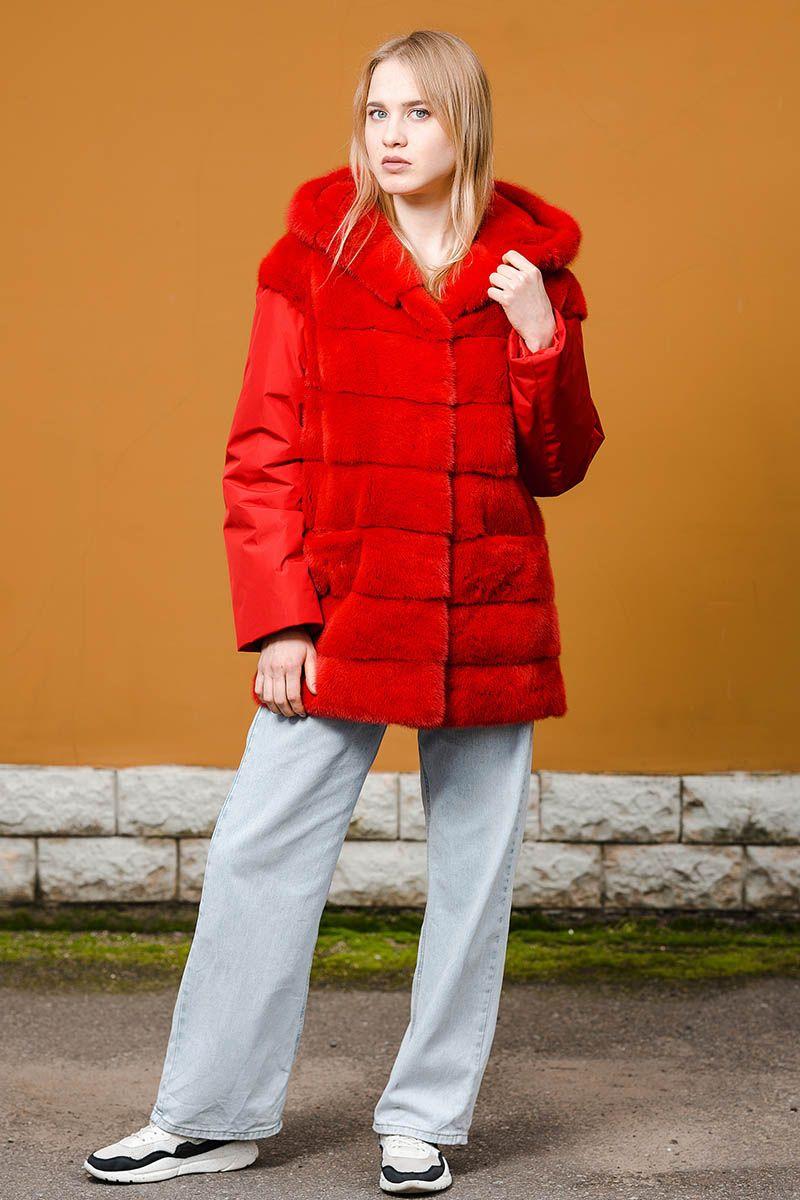 Куртка из норки с элементы из ткани фото