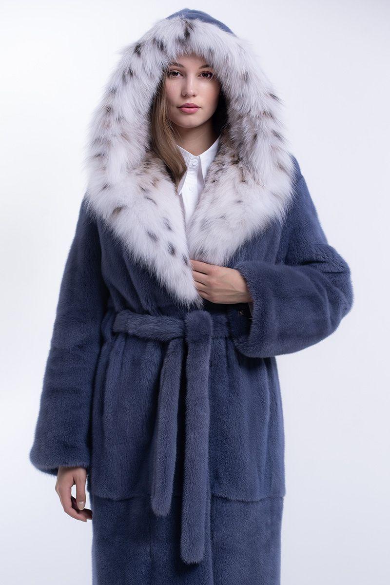 Норковая шуба с капюшоном из рыси фото